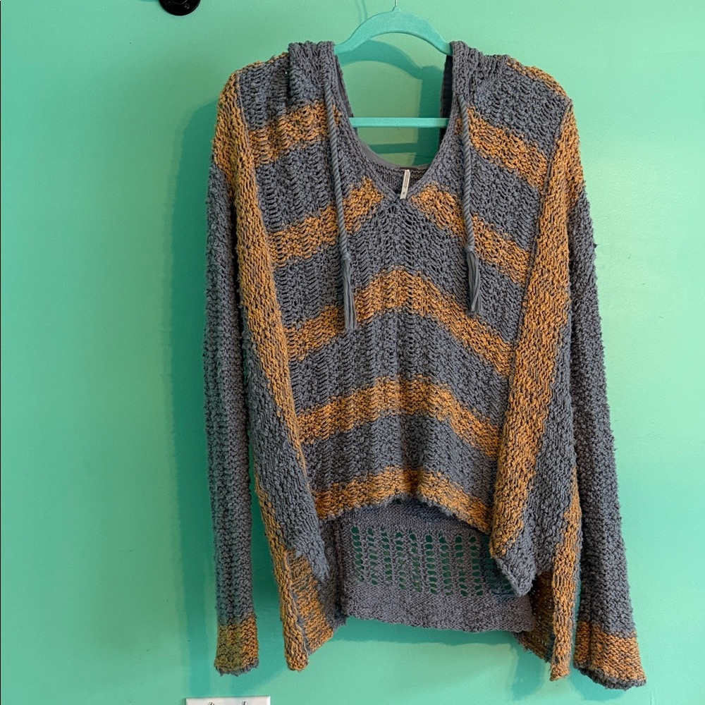Free People Striped Gray and Orange Women's Sweater
